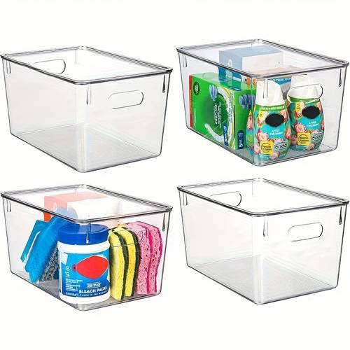 1pc stackable acrylic storage container durable goods safe organizer bin for fridge kitchen bathroom space saving multi purpose clear plastic bin for household items kitchen storage transparent material non food contact