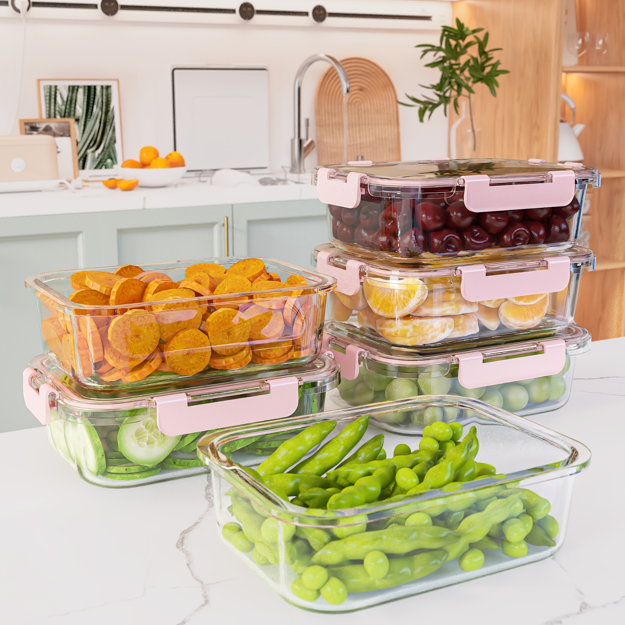 large capacity food grade glass preservation box set 8 10pcs reusable food storage box with lid suitable for microwave refrigerator heating freezing storage pre meal preparation storage container tupperware Product details 5