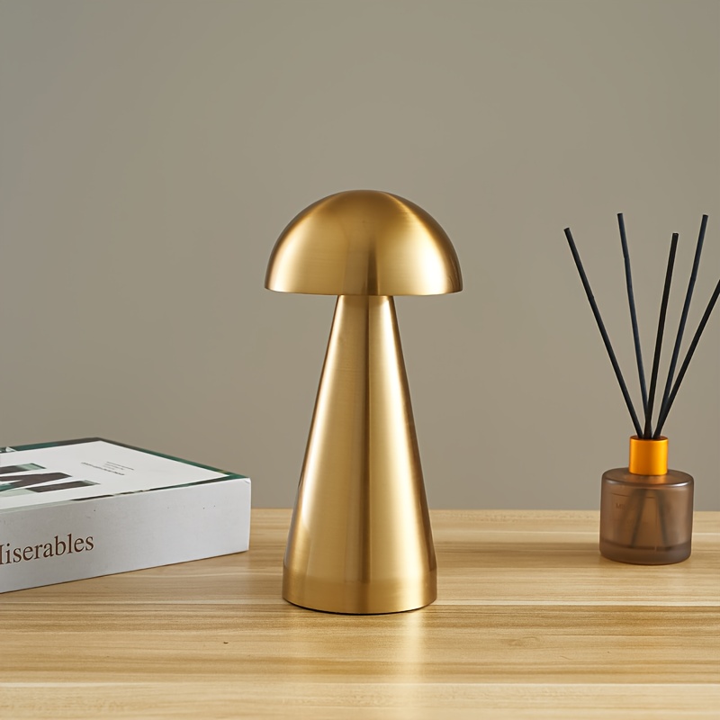 Wireless No-Drill Creative Metal Design Table Lamp, Cone Base Small Mushroom Bedroom Bedside Lighting Ambiance USB Night Light for Living Room Dining Bar Decor, Bedroom Bedside Lighting Ambiance, Living Room Ambiance, Modern Decor, Ambient Lighting