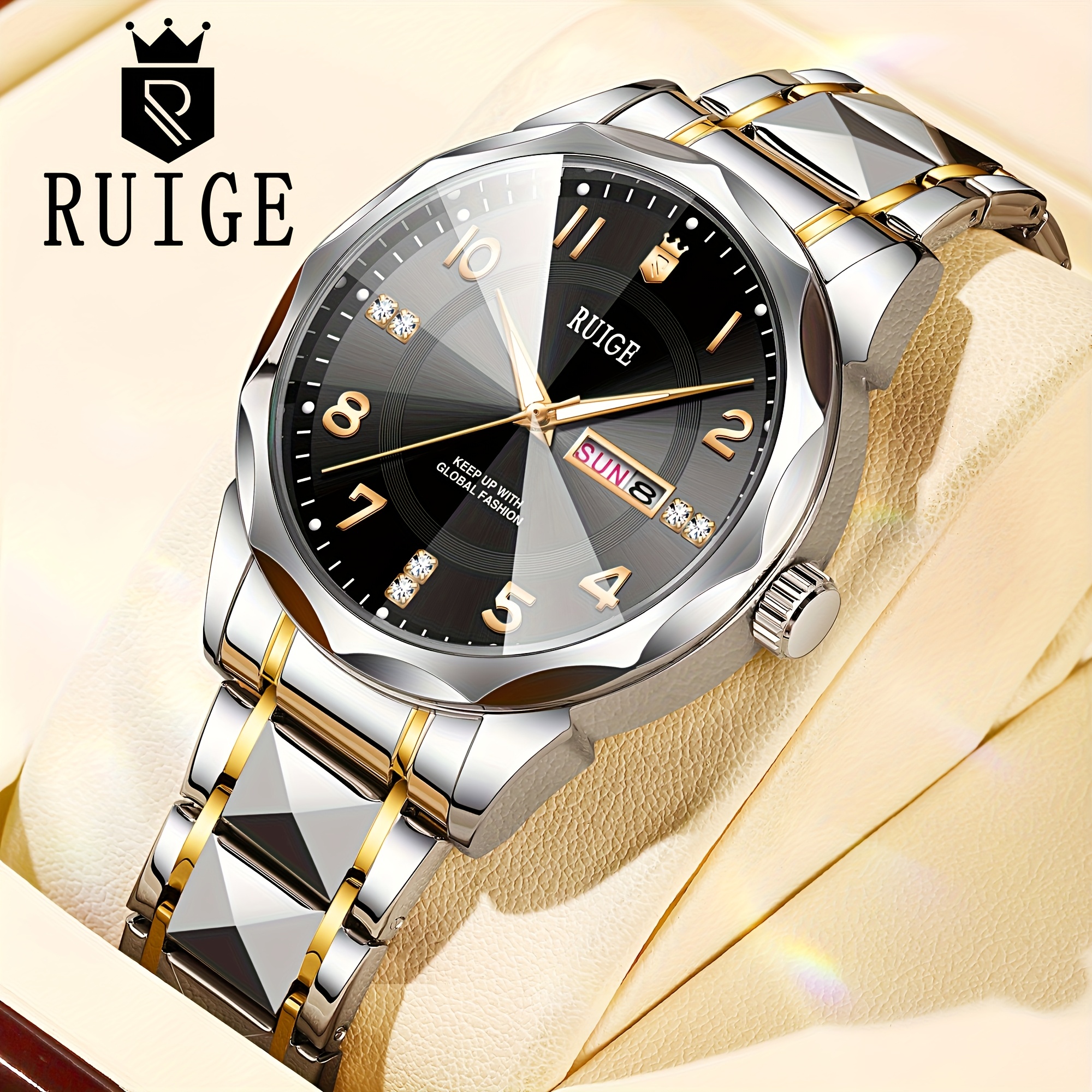 TEMU Ruige Men's Quartz Watches Stainless Steel Luxury Luminous Digital Men's Watches Casual Men's Gift Watches Clocks Mens Christmas Gifts,