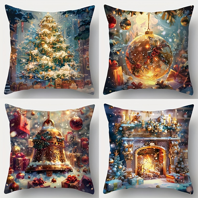 

4pcs, Christmas, New Christmas Tree, Hanging , , Fireplace Pattern Pillowcase, Waist, 17.72 X 17.72 , Suitable For Decoration, Decoration, Living Decoration, Sofa Decoration, No