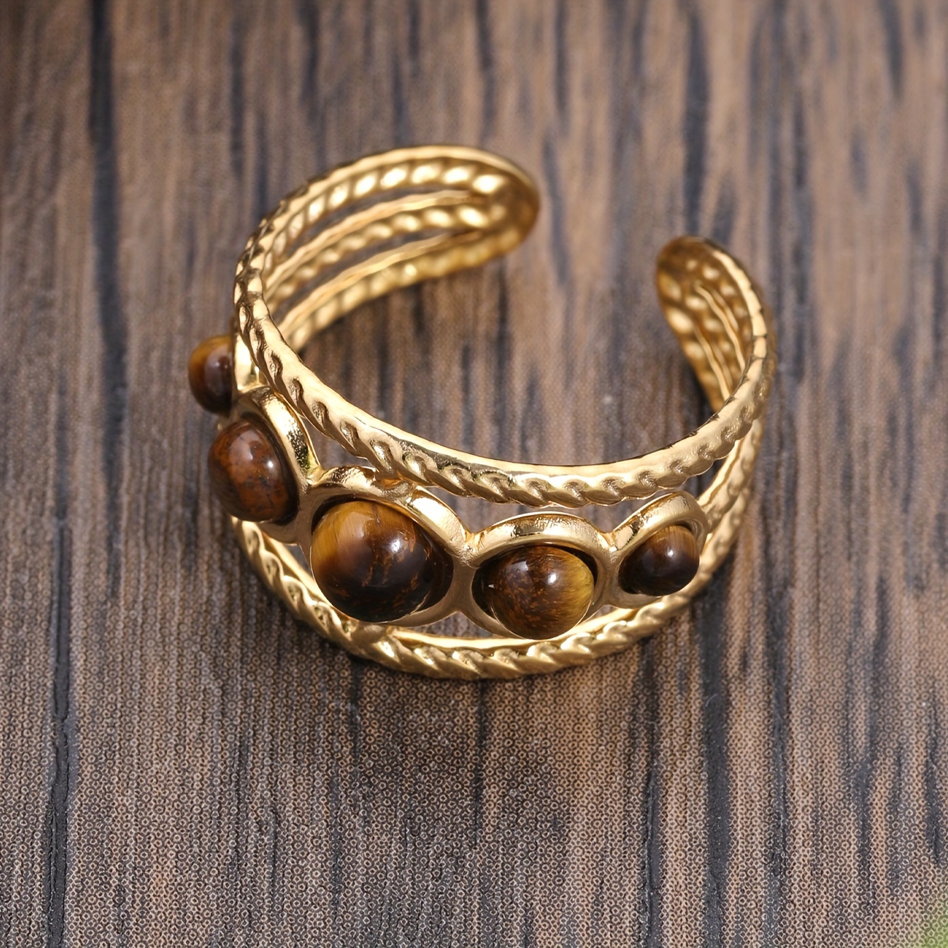 Golden Palace Style Stone Ring Stainless Steel