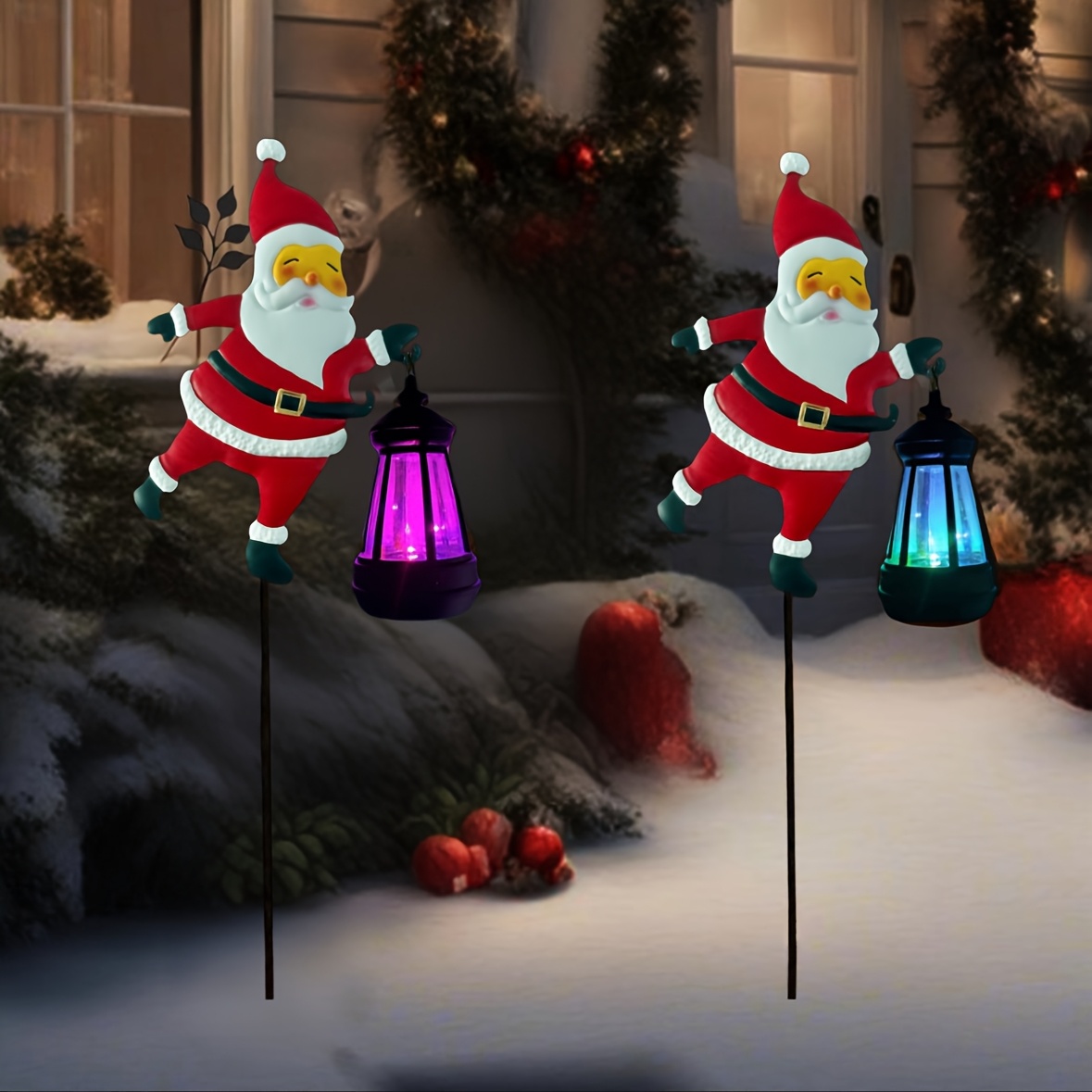 TEMU 2 Pack Christmas Santa Solar Stake Light, Ip44 Outdoor Solar Lantern Stake Lamp, Auto On & Off Solar Pathway Light For Yard Lawn Patio Christmas
