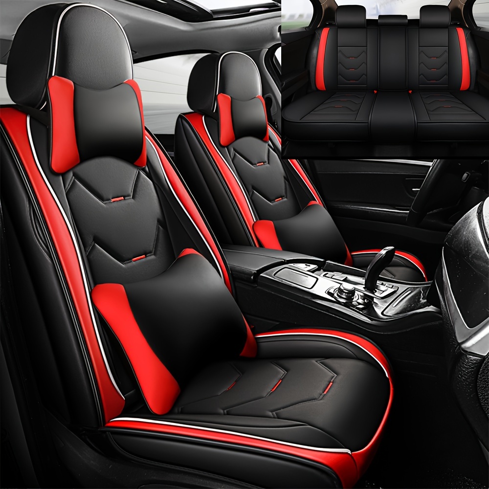 TEMU With Pillows 5 Seats Cover For Car Leather Waterproof Full Surrounded Front Rear Seat Cushion Protector Universal Fit, Christmas Gifts