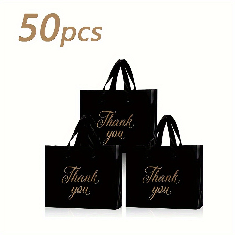 50pcs Of Black Shopping Bags With Thank , Gift Bags