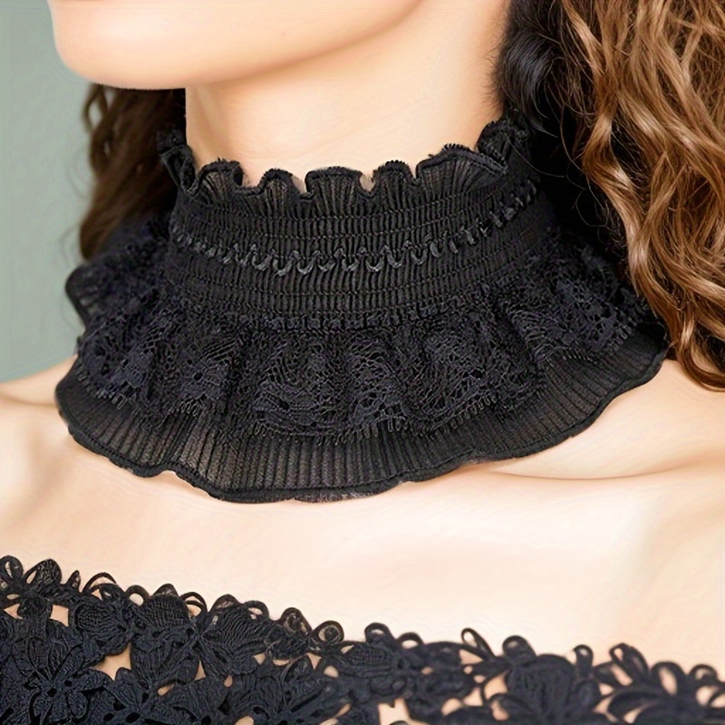 

Solid Color Lace False Collar Neckpiece, Stretch Detachable Neckband, Scar Cover Choker, Vintage Decorative Collarette Options