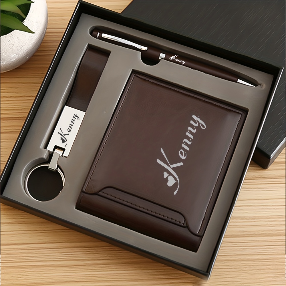 Customized Business Card Holder Signature Pen Business Gift Set With Keychain Wallet Business Gift Christmas Gift Birthday Gift Valentine's Day Gift Gifts For Father