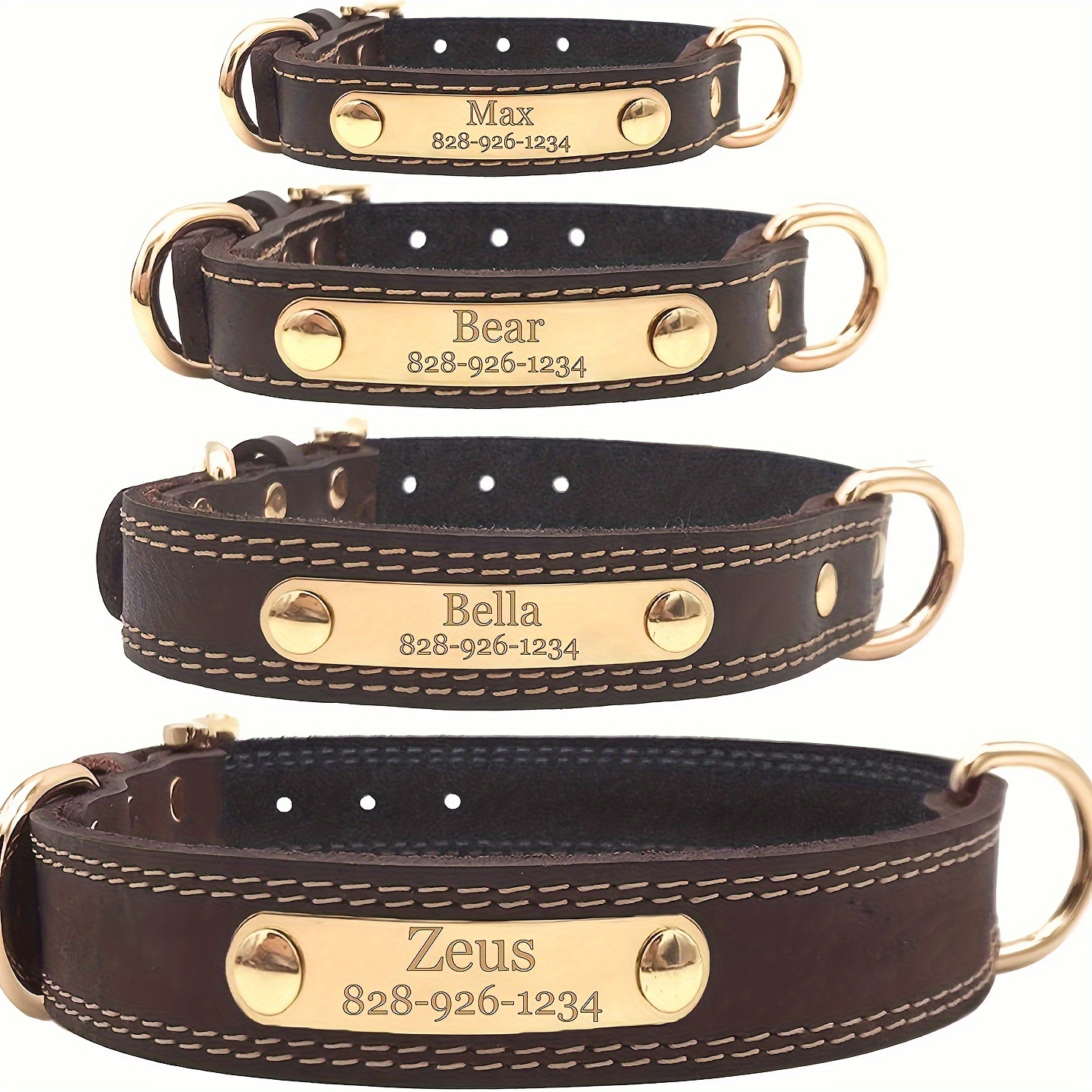 

Taglory Personalized Leather Dog Collar With Custom Engravable Nameplate, Durable Heavy Duty Adjustable Id Collars For Small, Medium, Large Dogs