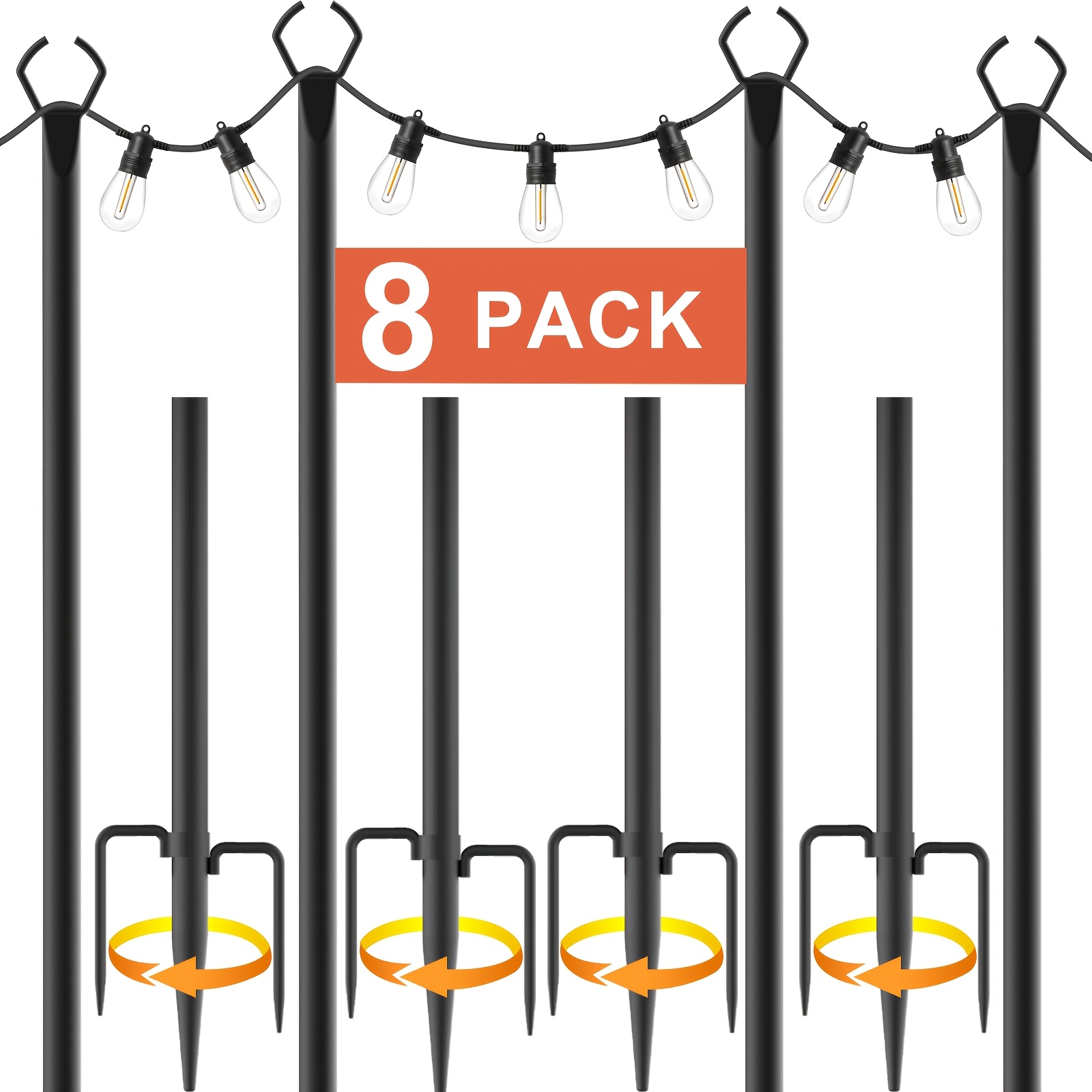 TEMU 8 Pack 8.9ft Outdoor String Light Poles With Top, Heavy Duty Rustproof Stand, Weatherproof Light Poles For Patio, Deck, Backyard, Garden,