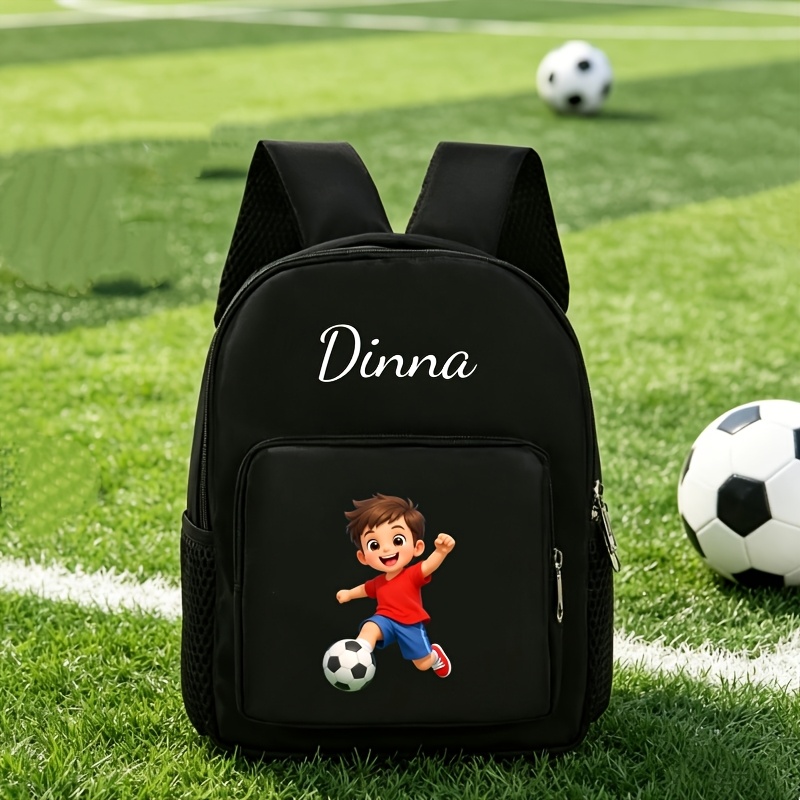 TEMU Back-to-school Personalized Casual Backpack, Customizable , Text, Or Number, Featuring 3 Soccer-themed Prints. Easy, Lightweight