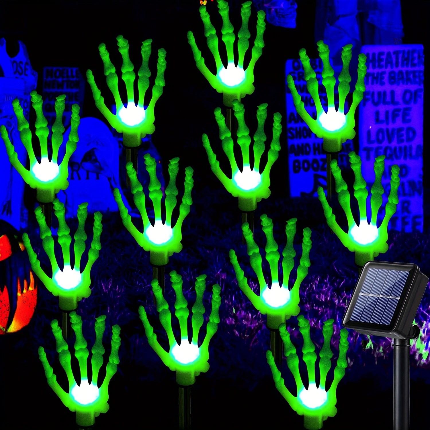 TEMU 12pcs Halloween Solar Outdoor Lights Featuring Hand Decorations, Ip44 Rated With 8 Lighting , Perfect For , Gardens, Yards, And