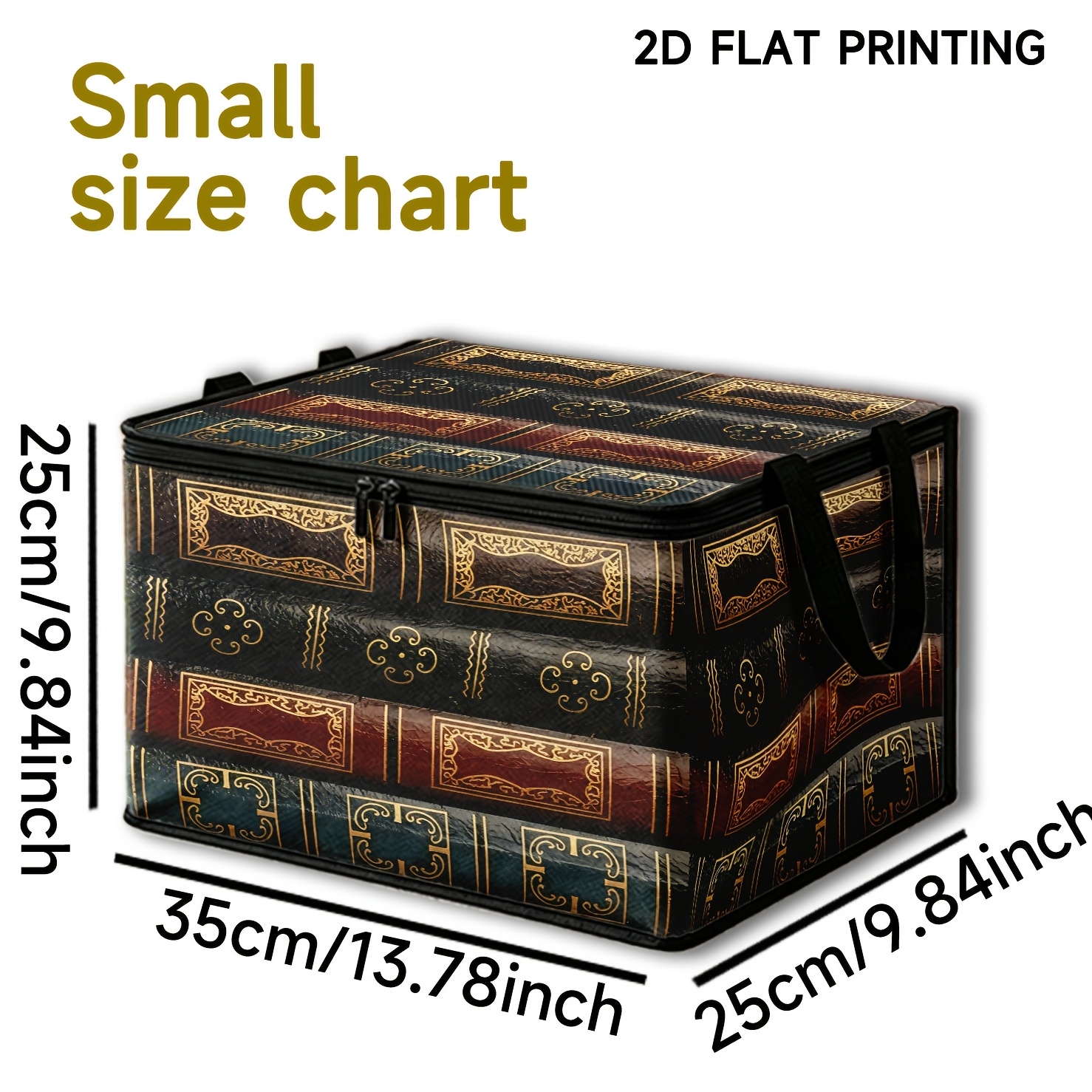 TEMU 1pc Large-capacity Foldable Storage Box With Double Zipper Closure & Golden Stamped Print Cover - Suitable For Dorm, Wardrobe, Study, Dual-use