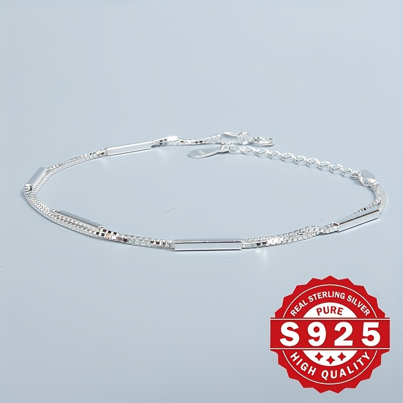 S925 Silver Double Layer Polished Box Bracelet