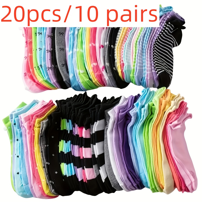 E-shop 20 Stück/10 Paar Mode Schwarze und Weiße -Socken, Socken - Weich, Atmungsaktiv, Bequemes Niedriges Schnitt-Design mit Lustigen Mustern (Herzen,
