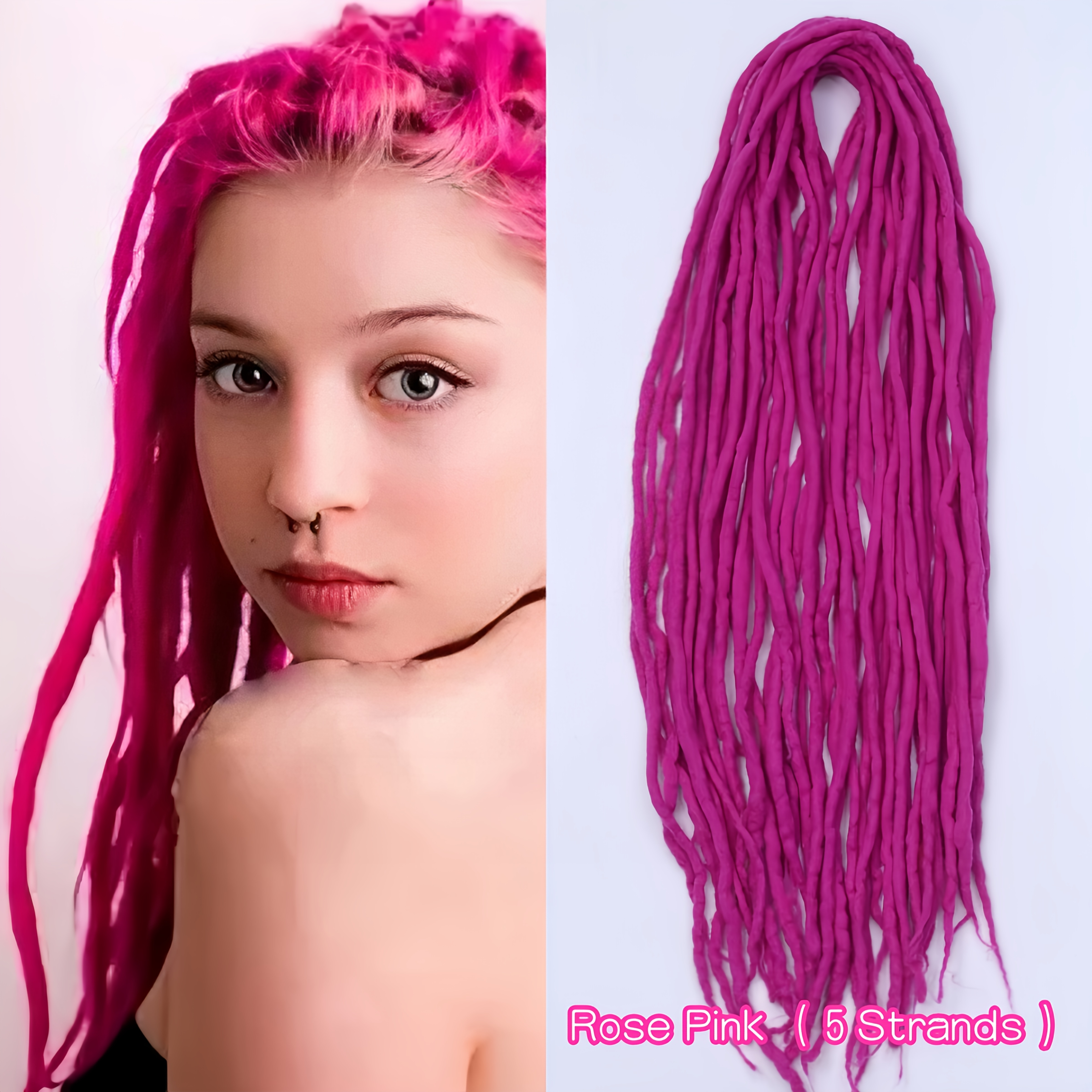 TEMU 5 Tiges/Paquet - Extensions de Cheveux Dreadlocks Synthétiques - Fait Main, Double Pointe, Style Reggae en Laine de Feutre - Accessoire Cheveux
