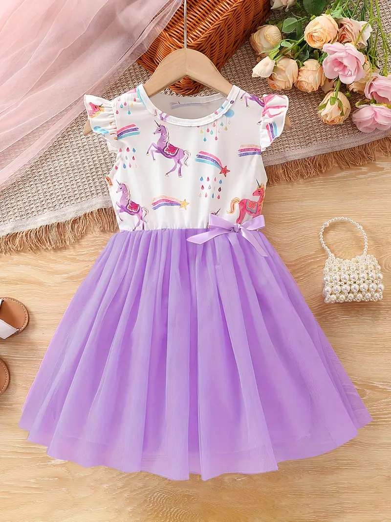 Girls Unicorn Colorful Print Mesh Princess Tutu Dress Girls Unicorn Colorful Print Mesh Princess Tutu Dress
