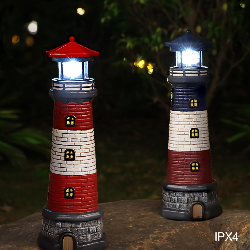 1 Solar-Leuchtturm, Outdoor-Gartendekoration, Gartenlandschaftslicht, Gartenstatuen-Ornament, Rasenlicht, Handwerksdekoration, Rotierende LED-Laterne, Integrierter Akku, IPX4