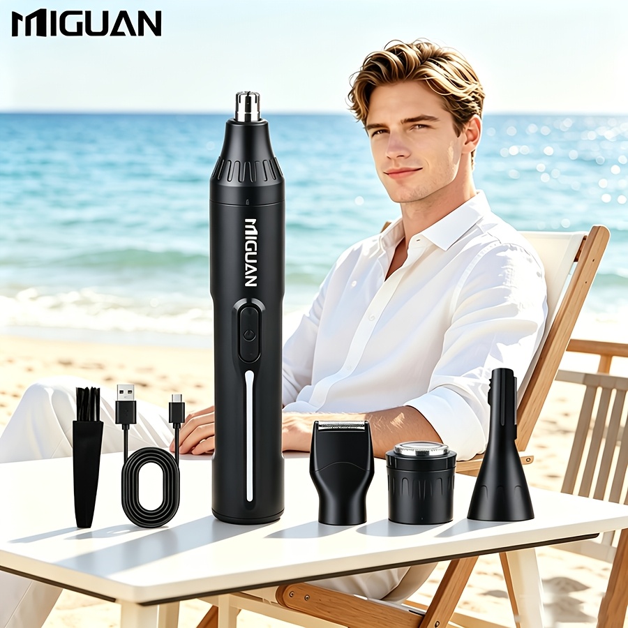 TEMU Set/5in 1 Set Professional Grooming Kit, Usb Rechargeable Nose & Ear Hair Trimmer, Beard And Eyebrow Razor, Men's Personal Care Tools