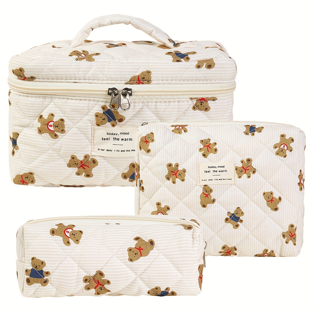 

Chic Bear-shaped Cotton Makeup Bag - Unisex, Scent-free Cosmetic Organizer For Travel & Toiletries