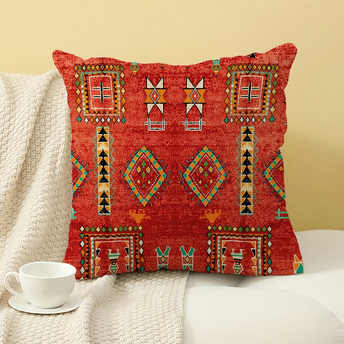 TEMU de cojín de 1 pieza estilo marroquí bohemio tribal - de almohada con cierre de cremallera, adecuada para decoración de sofá cama y , cubrecama