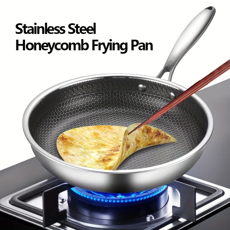 

Versatile Stainless Steel Honeycomb Frying Pan - Non-stick, No Lid, Perfect For Steak & More - Durable Cookware For Home, Camping, Bbqs & Picnics