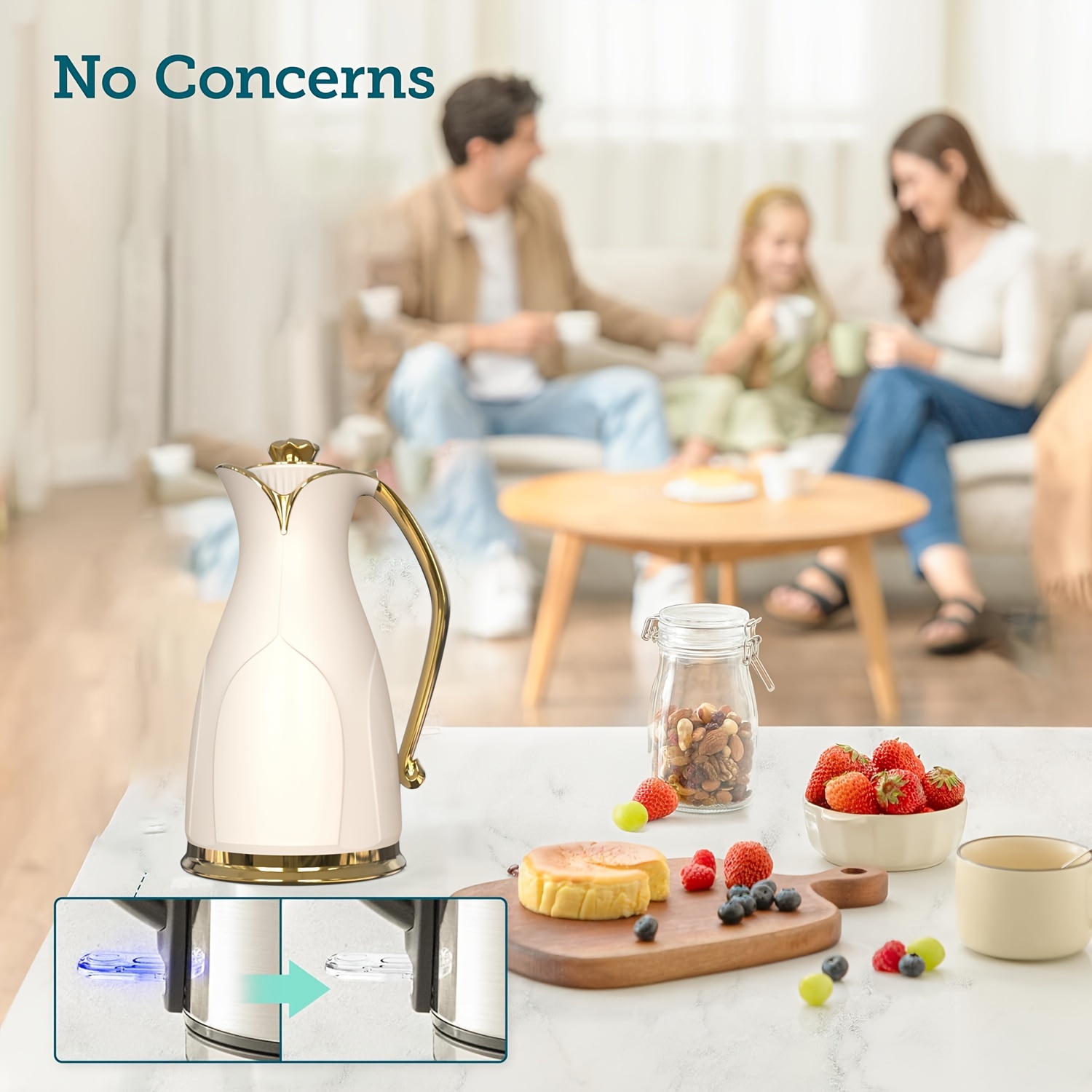 elegant double walled insulated coffee carafe with golden   white ceramic thermal   vacuum sealed for hot cold beverages ideal for tea coffee enthusiasts coffee bar accessories details 4