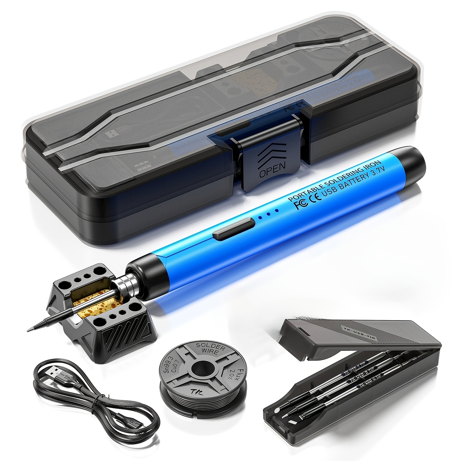 TEMU Portable Usb Soldering Kit With 3 Temperature Settings, With Solder Wire, 3 Soldering Tips, Stand And Storage Box - Suitable For Efficient