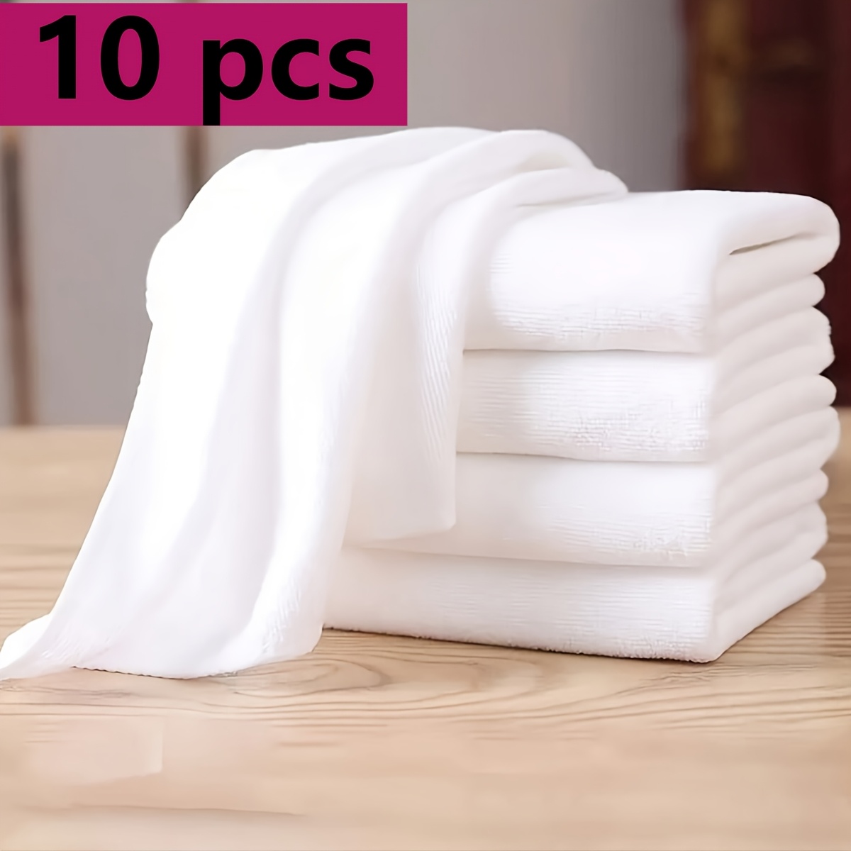 TEMU 10pcs Set Of White Super Absorbent Soft Rectangular Towels, Hand Towel, White Theme Towels, Designed For Hotels And Travel, Absorbent And