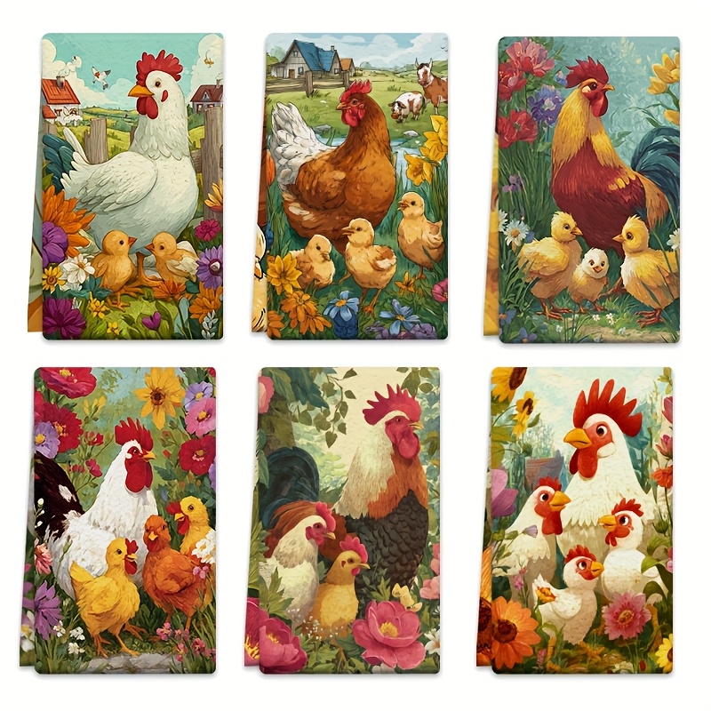 TEMU Lot de 6 torchons de cuisine, 18x26 pouces, motif et floral, chiffons de cuisine absorbants en microfibre pour à domicile, , le nettoyage de