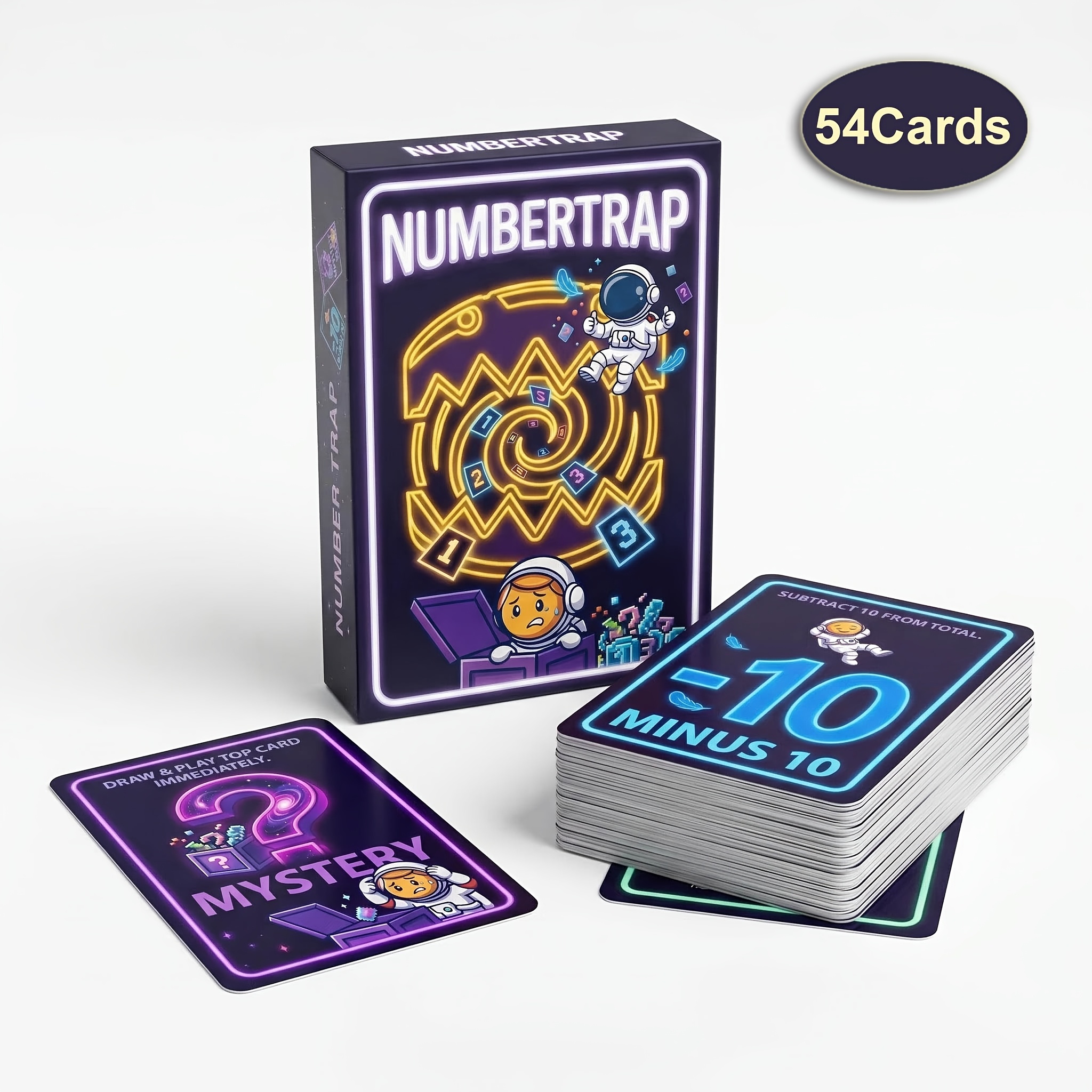 Juego de cartas Neon Space, juego de mesa de estrategia Number Trap para fiestas famili...