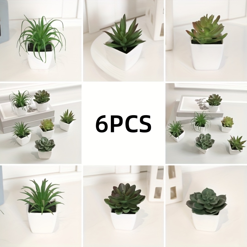 

6pcs, Artificial Plants - Mini Potted Plants For Indoor Decoration - Small With White Pots