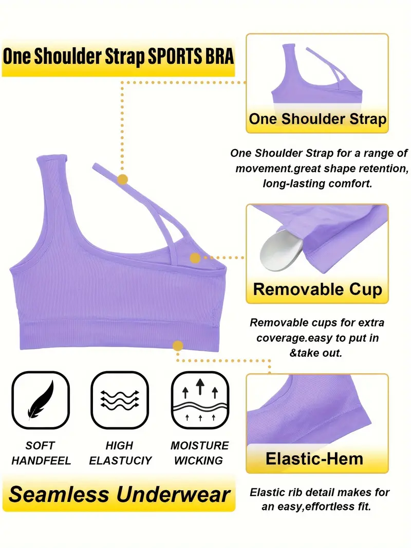 One Shoulder Strap Sports Bra Comfy Breathable Yoga Fitness - Temu