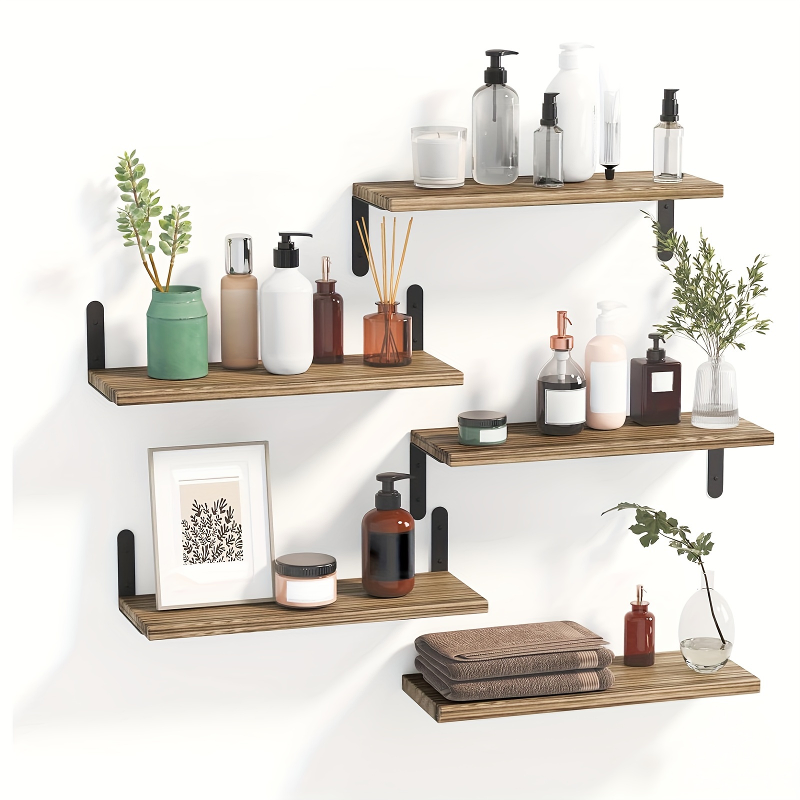 

5 Pcs Shelves, Wall Floating Shelves, Used For Placing Small Items, Suitable For Rustic Wall Decoration In Bedrooms, Kitchens, And Living Rooms (rustic Brown), 15.7 Inches