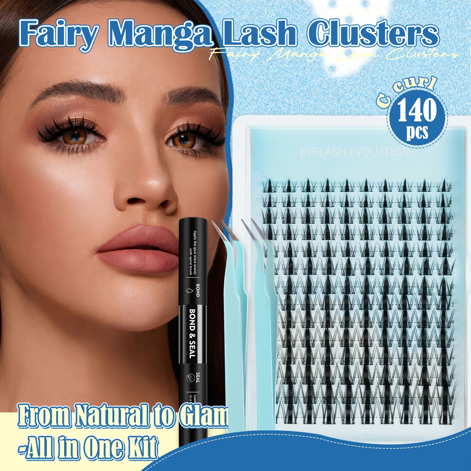 TEMU 140/160pcs Lash Clusters Mixed Length Fairy C Lash Extension Kit Fluffy Wispy Reusable Soft And Comfortable Waterproof Lash Clusters Layered