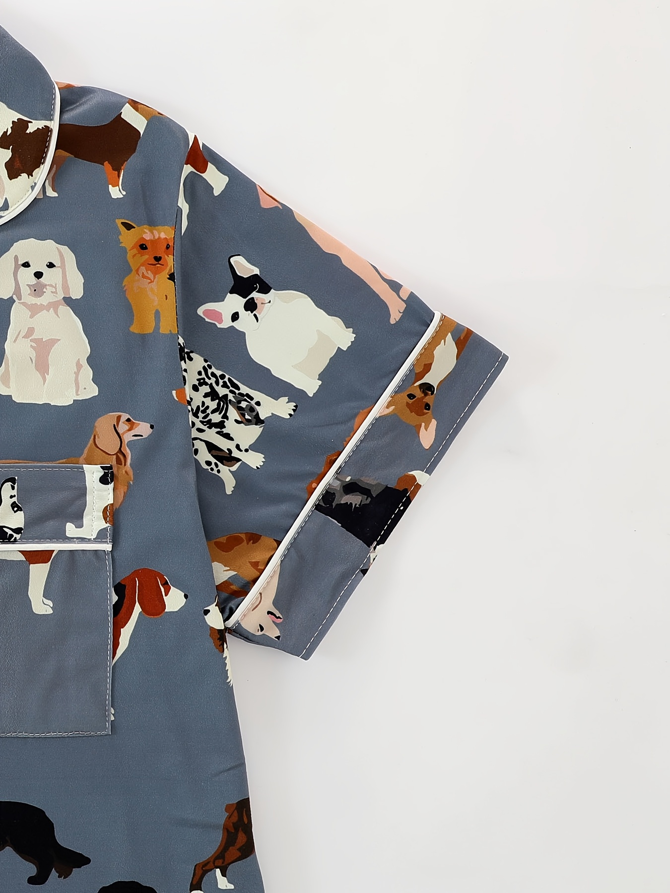 womens pajama set lapel short sleeve open front shirt and loose elastic shorts with animal dog print cool summer wearable outdoors casual   sleepwear and loungewear suit polyester fabric Product details 3