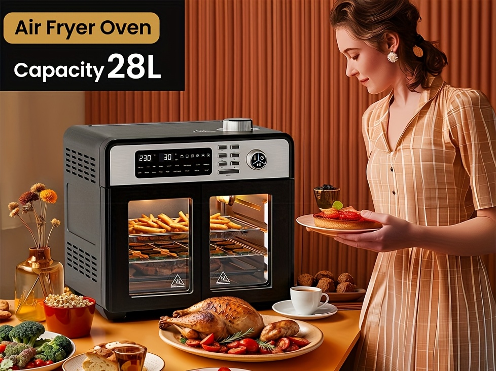 28l air fryer oven with rotisserie 18 in 1 large air fryer cook countertop convection oven   airfryer   roast pizza bake grill toast dehydrate 1700w full accessory details 0