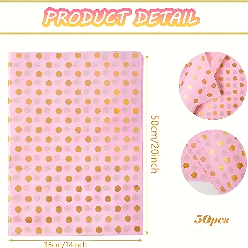 E-shop Rosa Goldene Punkte Seidenpapier, 25 oder 50 Blätter 20x14 Zoll Geschenkpapier für Geschenktüten, Hochzeit, Geburtstag, Baby Shower, DIY Basteln