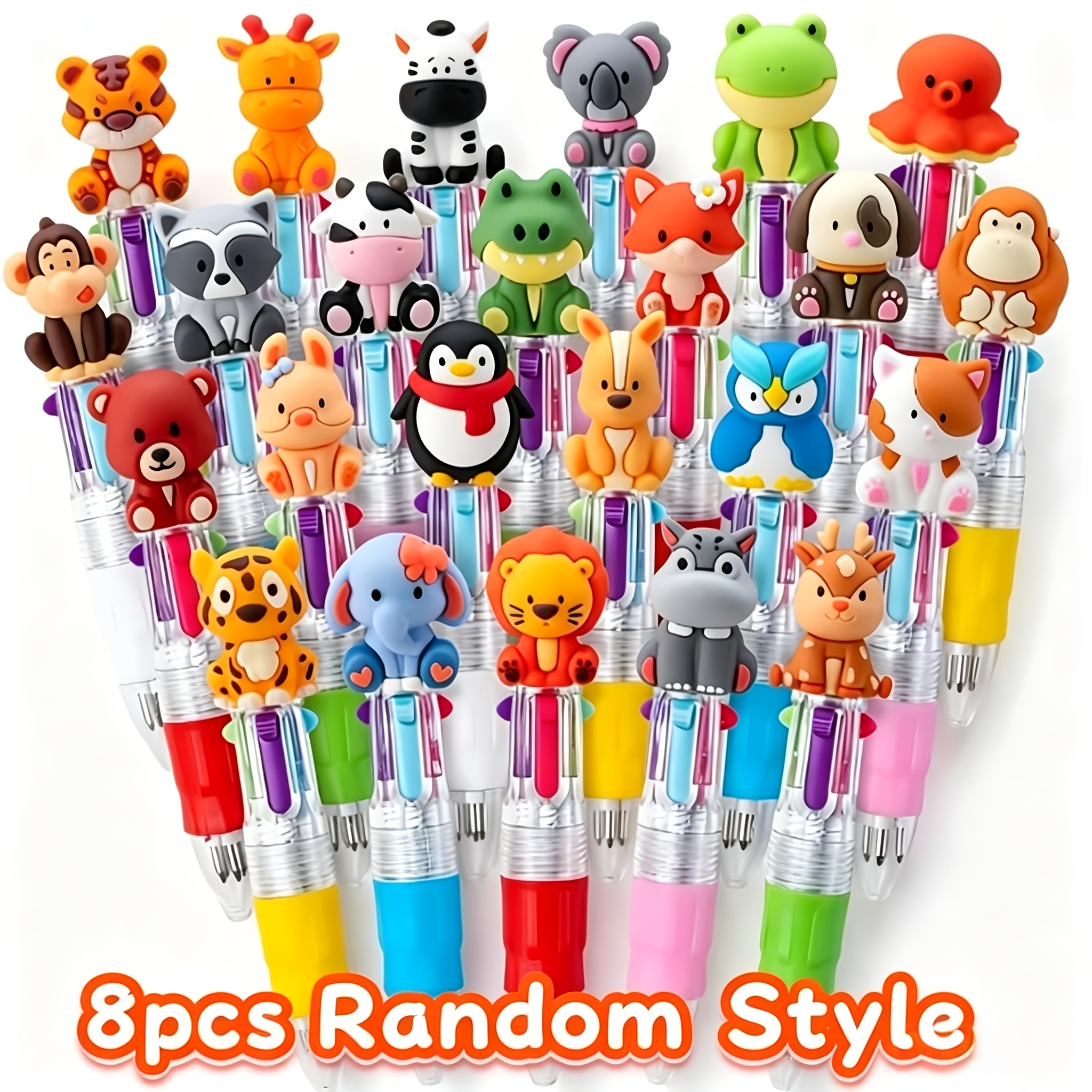 8pcs/16pcs Mini Zoo Animal Multicolor Ballpoint Pens, Portable Four-in-one Pens, End Of Year Student Gifts From Teacher For Birthday And Animal-themed Parties, Back-to-school Stationery Gifts