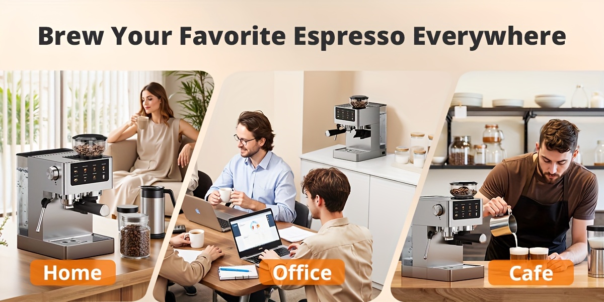 20Bar Italian Espresso Machine, Featuring a Conical Burr Grinder, a Steam Wand for Frothing Milk, a 1.8L Water Reservoir, And a Dual Boiler Heating System, All Made of Stainless Steel. It Can Prepare Cappuccinos, Lattes, Iced Coffee, And Americanos