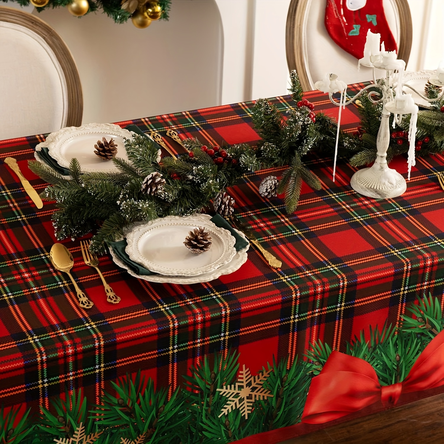 

Red Checkered Christmas Tablecloth 60x84 Inch Rectangular Polyester Tablecloth Christmas Party Decoration Supplies