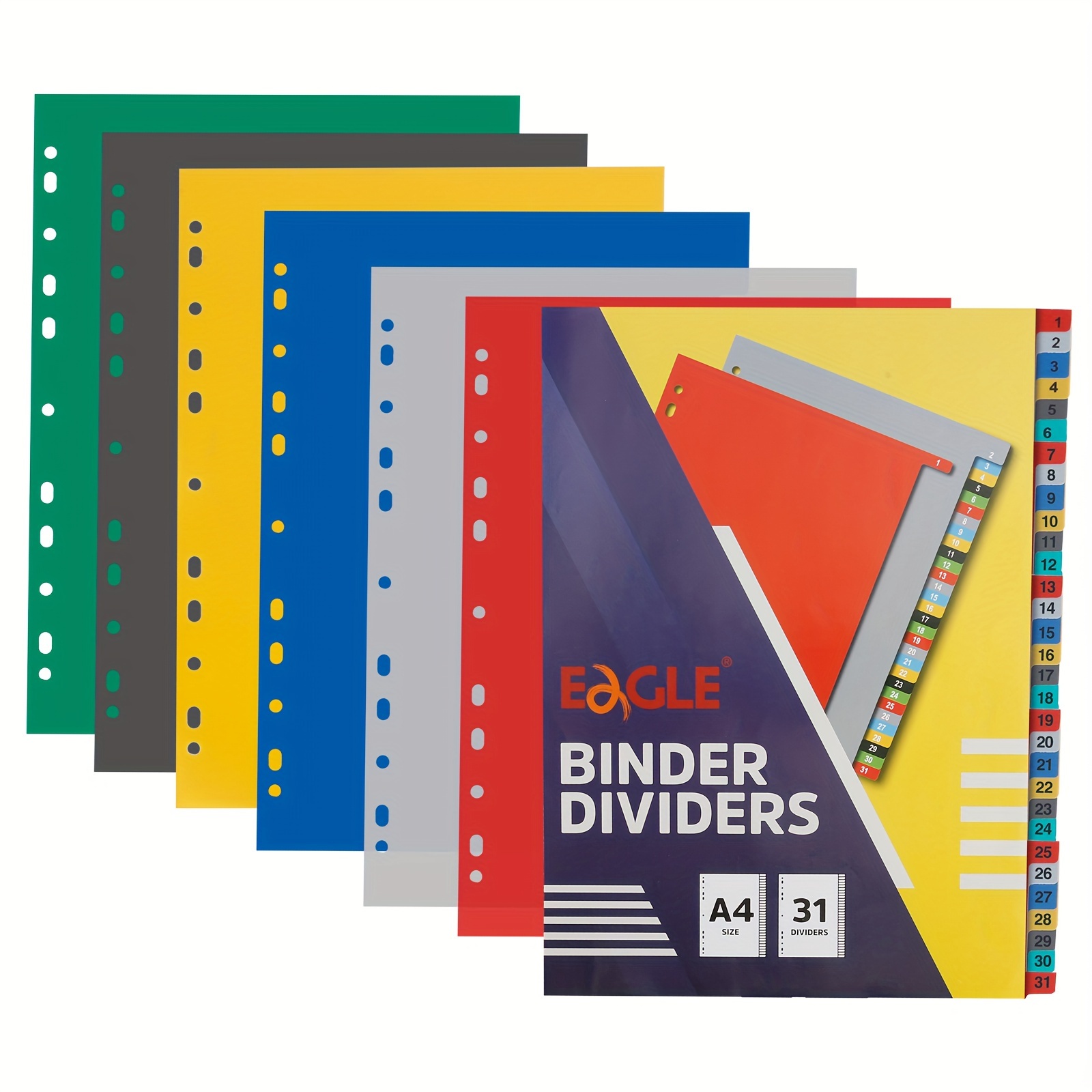 

Eagle 31pcs A4 Binder Dividers With Tabs - Plastic Notebook Separators For 2/3/4/11 Ring Binders, Office Organization , Labelled, Notebook Separators, Eagle