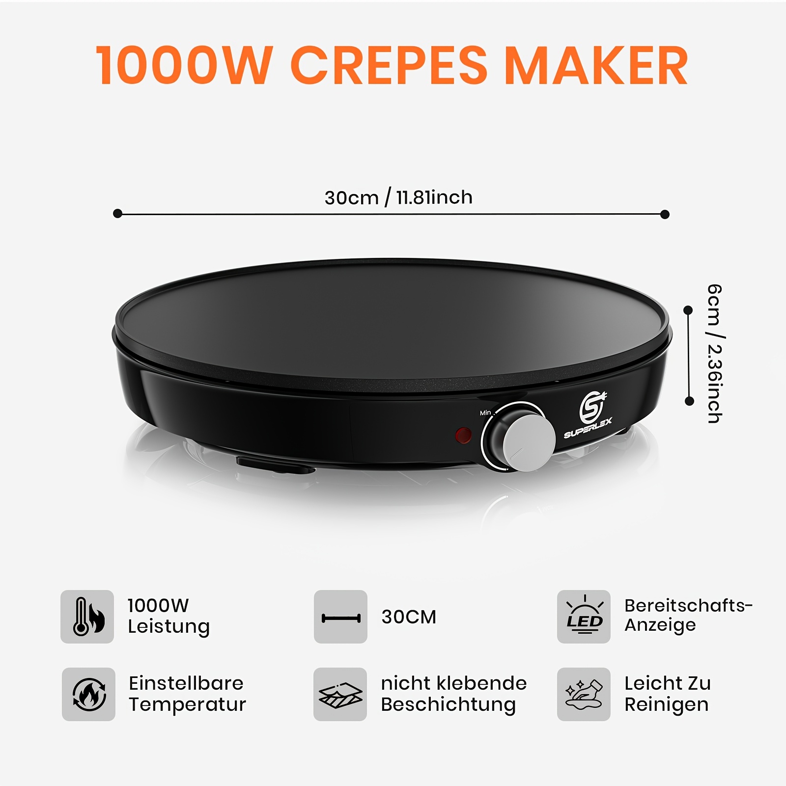 Image of Superlex Electric Crepe Maker - Aluminum With Wooden Spatula And Dough Dispenser. A Appliance That To Make Fluffy Pancakes And .