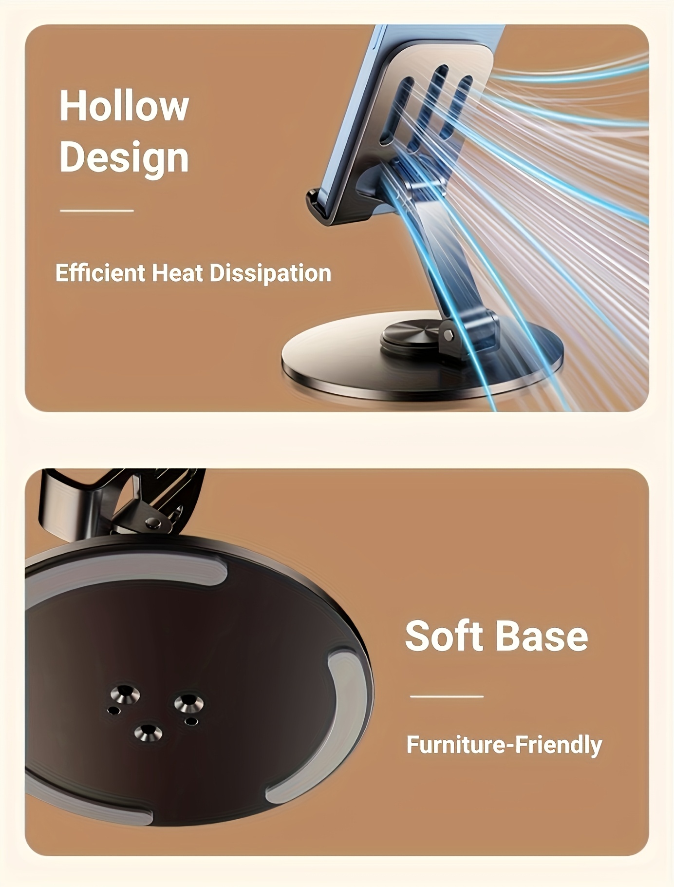 Soporte Giratorio de 360 Grados para Teléfono y Tableta de Metal, Compatibilidad, Base Antideslizante, Metal, Compatibilidad Universal