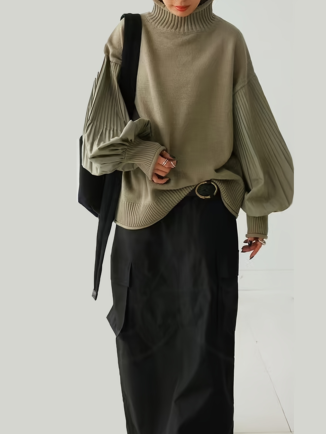 womens casual oversized high neck turtleneck sweater soft Temu