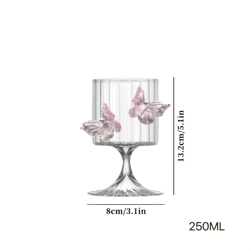 TEMU 1pc 3d Pink Pinstripe Highball Glass Cup, Low Height High Aesthetic Engraved Glass Water Cup, Textured Pinstripe Body With 3d Pink Decoration,