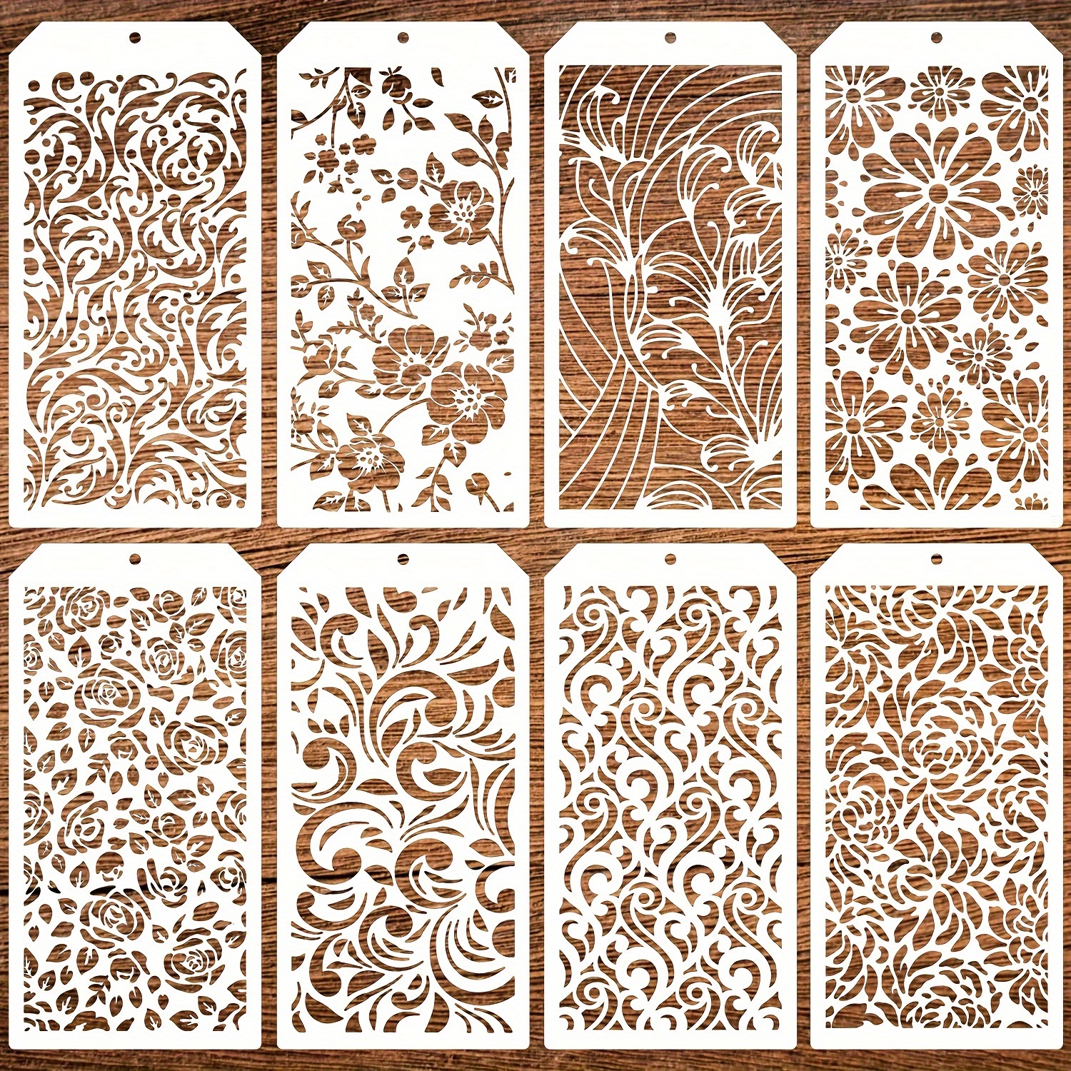 

8-pack Floral Lace Hollow-out Drawing Stencils For Diy Crafts, Reusable Pet Stencil Templates For Painting On Fabric, Wood, Walls & Paper, Easy To Clean Graffiti Molds