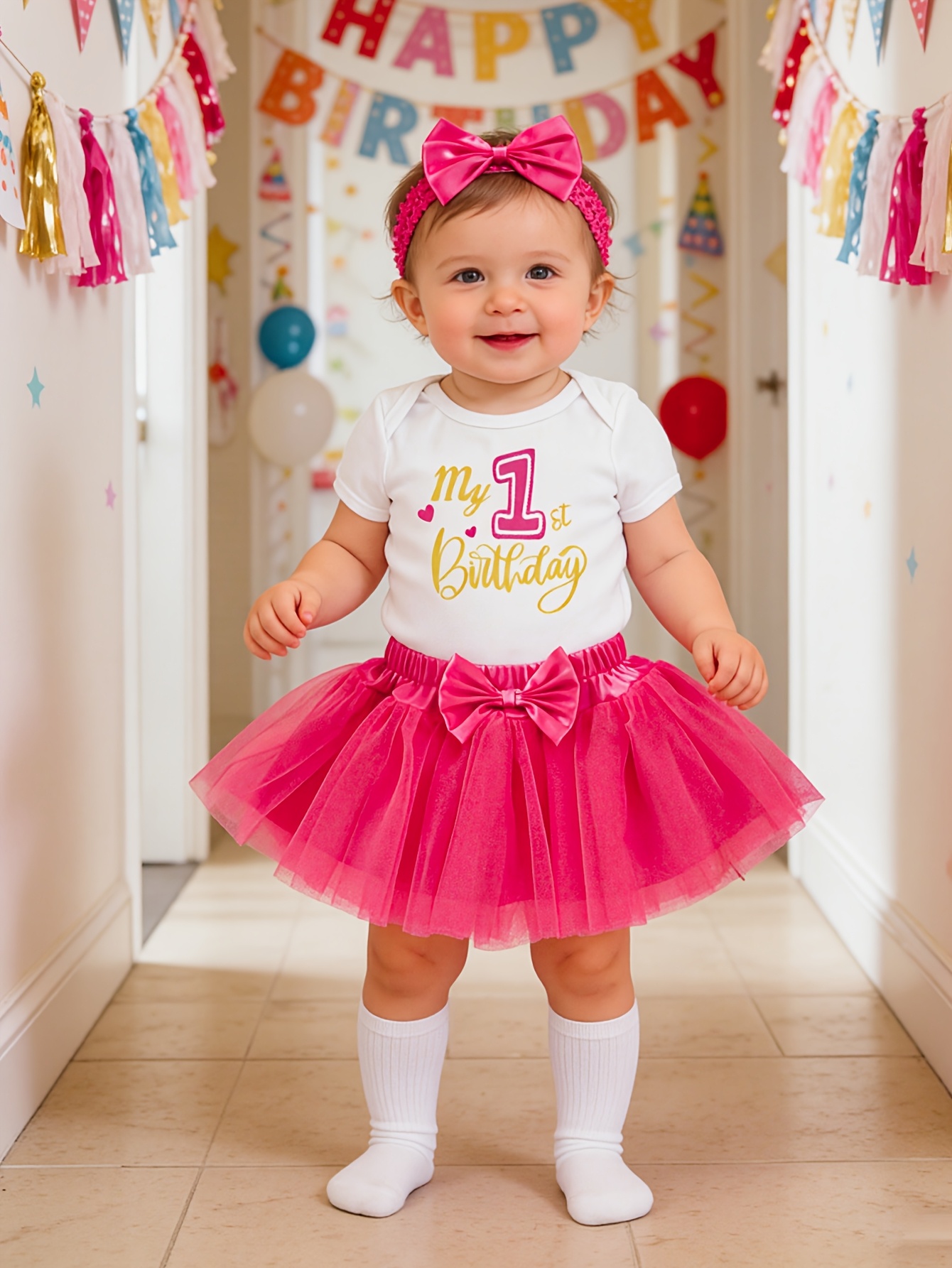Baby Girl Birthday Princess Dress With Headband - 1st 2nd 3rd Birthday Tutu  Outfit Tutu Party Dress
