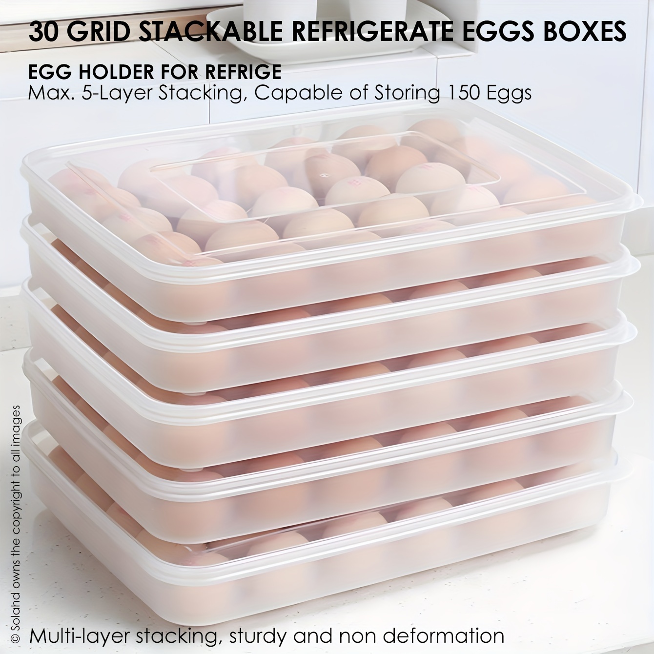 

30/24 Grid Polypropylene Egg Storage Boxes, Refrigerator Egg Holder With Lid, Stackable Deviled Egg Carrier, Food Organizer, Space-saving Tabletop Solution