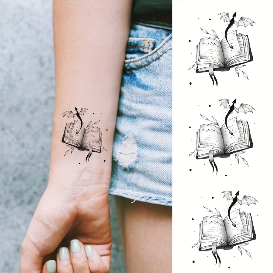 Tattoo Stickers, 3 Sheets Per Set, Featuring Creative And Of Pterosaurs Flying Books. Waterproof And Sweat-resistant Temporary Tattoos Are Easy To Apply And, Making Them An Ideal Gift