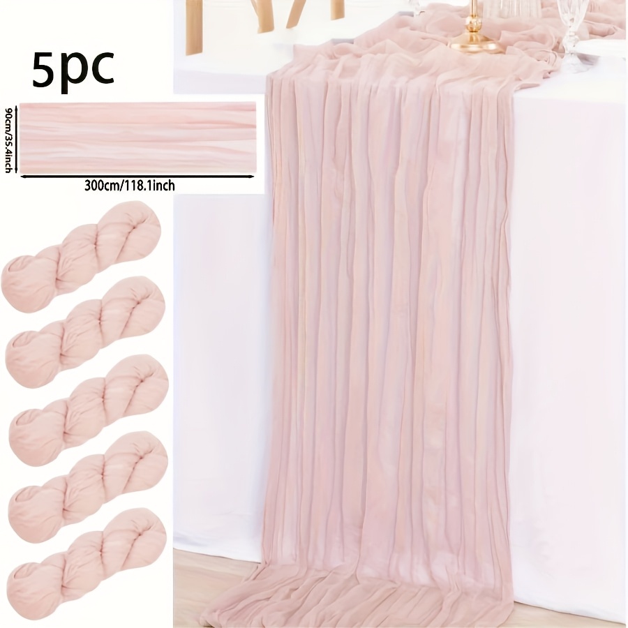 E-shop 5er-Pack hellrosa Tischläufer aus Käseleinen, Landhaus-Bohemian-Stil, für Hochzeiten, Geburtstage, Partys, einfache praktische Tischdekoration,
